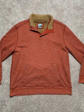 Men's GH Bass Burgundy XL Mountain Fleece Lined Pullover Sweater 3 Button